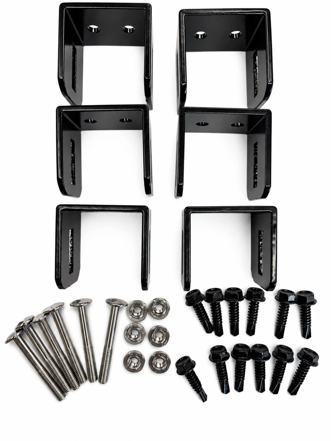 complete set zwarte metalen montagebeugels/steunen met bevestigingsmateriaal