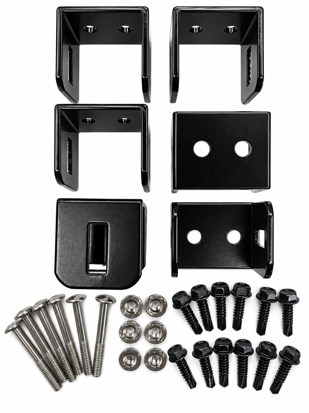 complete set zwarte metalen montagebeugels/steunen met bevestigingsmateriaal