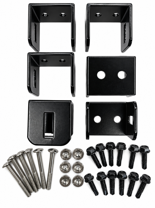 complete set zwarte metalen montagebeugels/steunen met bevestigingsmateriaal