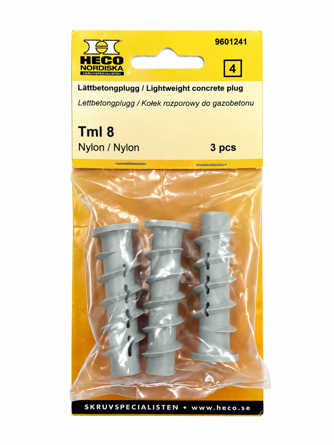 HECO Nordiska TML 8 nylon pluggen voor lichtbeton/gasbeton